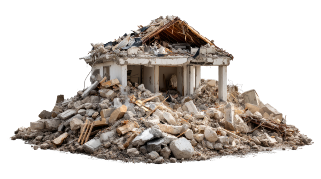 Collapsed Structure: A dilapidated structure, a poignant symbol of destruction and decay, its fractured form hinting at a history of a bygone era. A poignant depiction of aftermath and resilience.