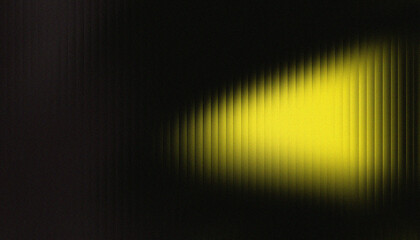 Abstract Yellow Light Wedge Pointing Right. Dark Textured Vertical Stripe Background. Gritty Abstract Wallpaper with Bright Yellow Concentrated Glow