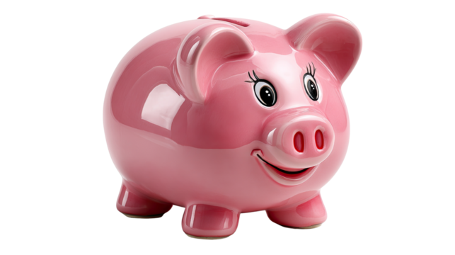 Piggy Bank of Savings: A cheerful piggy bank, a classic symbol of financial savings and prudent money management, sits ready to receive coins, embodying the essence of financial planning.