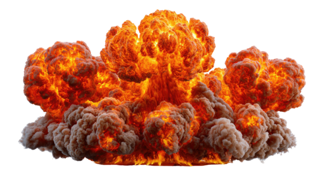 Fiery Combustion: A powerful explosion of fire and smoke against the backdrop of an undefined space, showcasing the raw energy and destructive force of a massive blast. 