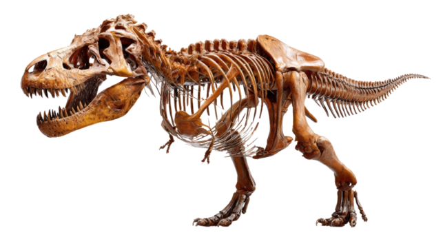 Tyrannosaurus Rex Skeleton: A detailed view of a Tyrannosaurus Rex skeleton, revealing the majestic structure of a prehistoric predator, evoking a sense of awe and curiosity.