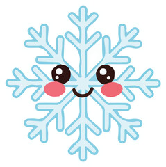 Cute kawaii smiling snowflake vector icon for winter