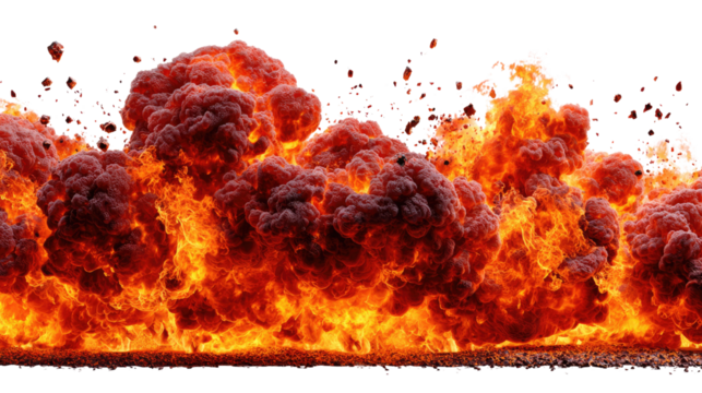 Fiery Explosion: A massive explosion erupts, painting the sky with dynamic flames and billowing smoke, a captivating display of raw energy and destructive force.