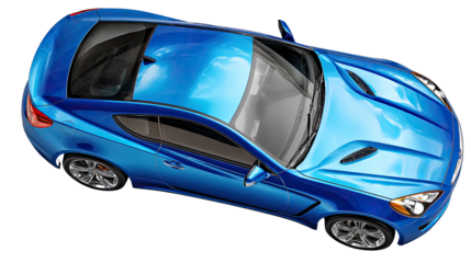A Blue Coupe's Aerial Vista: A sleek, blue coupe car is showcased in an aerial shot, highlighting its aerodynamic design and powerful presence. It offers a fresh perspective on automotive design.