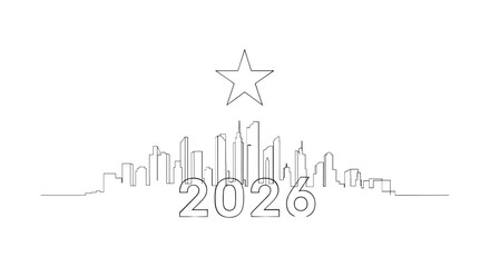 Abstract illustration of the year 2026 with a star on top in a minimalist style