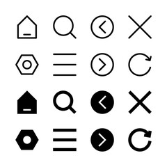 Essential Basic Controls Solid and Line Icon Set - Home Settings Search Navigation Elements