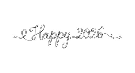 Elegant handwritten calligraphy of happy new year 2026 in a decorative script