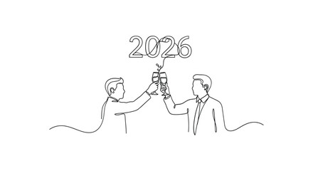 Two men toasting with champagne glasses celebrating the new year 2026