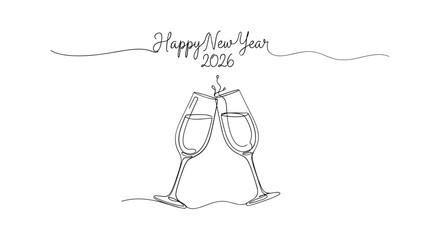 Elegant line art drawing of a wedding dress with happy wedding day calligraphy