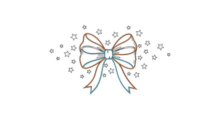 Hand drawn bow with sparkles and stars illustration for celebration and decoration