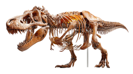 Tyrannosaurus Rex Fossil: A detailed, side-view of a colossal Tyrannosaurus Rex skeleton, a marvel of paleontology, displaying the structure of one of Earth's most formidable prehistoric predators.