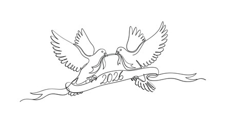 Two doves kissing with a banner and laurel wreath