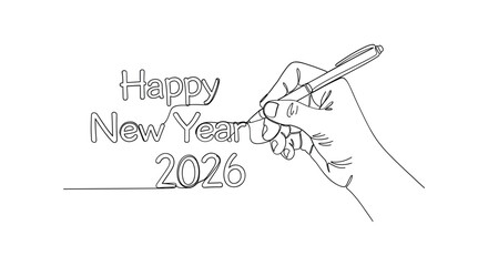 Hand writing happy new year 2026 with pen sketch