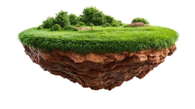 Floating Island: A surreal vista of a verdant patch of earth suspended in mid-air, a whimsical blend of nature and imagination.