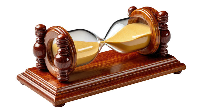 Timeless Passage: An antique hourglass, its wooden frame gracefully holding the sands of time as they cascade, signifying the continuous flow of moments.