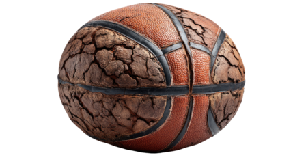 Cracked Leather Basketball: A basketball, its aged leather surface intricately cracked, embodies the wear and tear of countless games and the passage of time. 