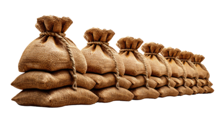 Piles of Sandbags in a Row: A structured collection of sandbags, each meticulously filled and secured, stands in a line, creating a visual display of resilience and preparation.