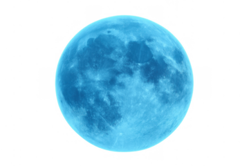 Blue full moon appearing on transparent background, a celestial body for astronomy and space themes