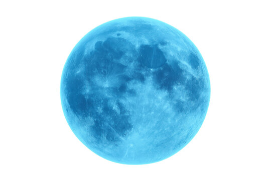 Blue full moon appearing on transparent background, a celestial body for astronomy and space themes