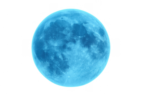 Blue full moon appearing on transparent background, a celestial body for astronomy and space themes