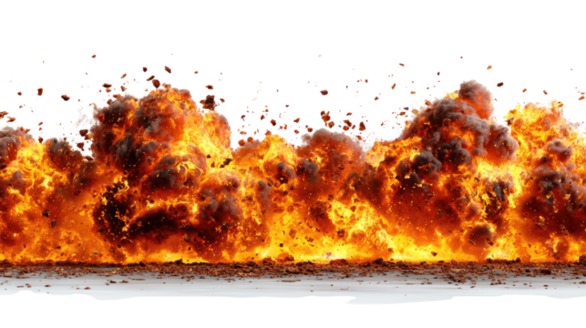 Explosive Energy: A dynamic display of raw power as an explosive blast fills the frame with a chaotic dance of fire and debris.