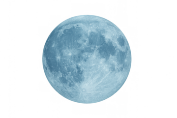 Blue full moon illuminating night sky, a striking celestial body in space with detailed craters, transparent background