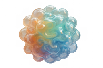 Abstract fluid blob with iridescent colors and a glossy viscous texture on a transparent background