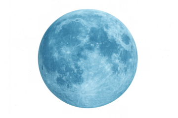 Blue full moon in space, representing celestial wonder, astronomy, and rare lunar events. Transparent background