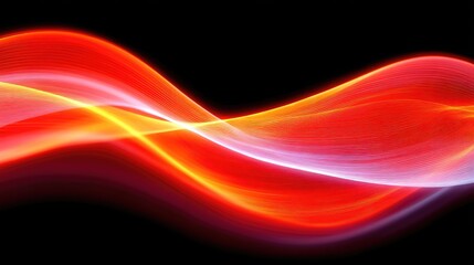 Abstract Neon Red Light Trails Waveform Energy Flowing Against A Dark Black Background With Golden Yellow Highlights