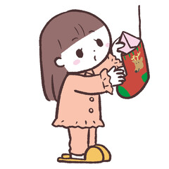 靴下に手紙を入れる女の子のイラスト