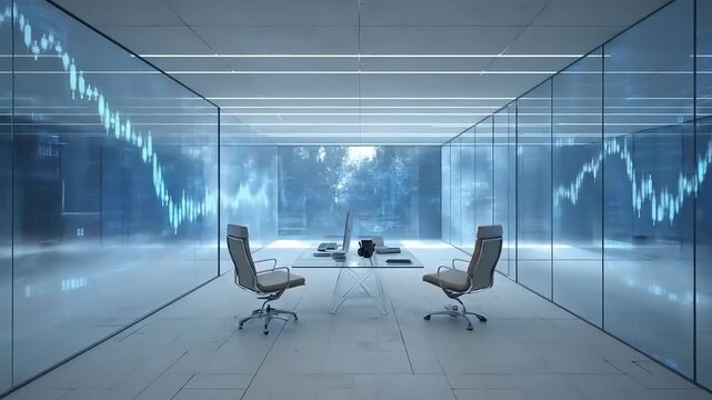 Modern boardroom, stock market analysis in glass walls office futuristic space - Powered by Adobe