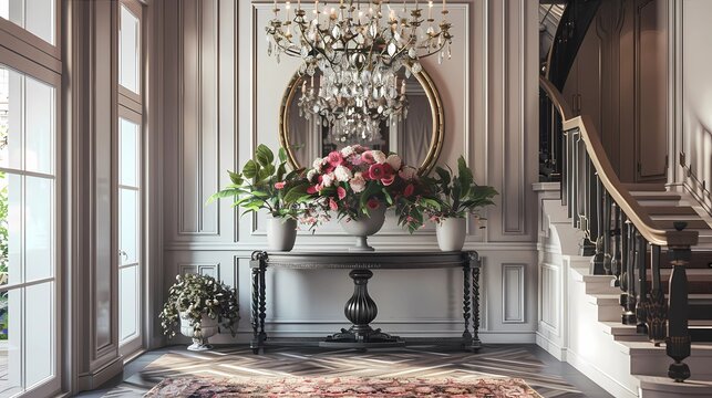Elegant Entryway A foyer with a statement chandelier