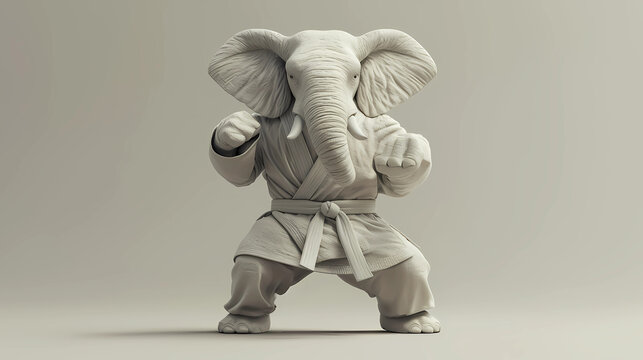 elephant in a judo stance with martial arts