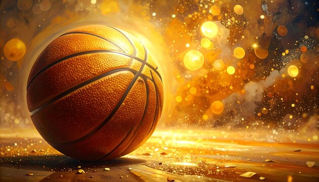 Abstract Art of a Basketball with a Golden and Radiant Background Illustration