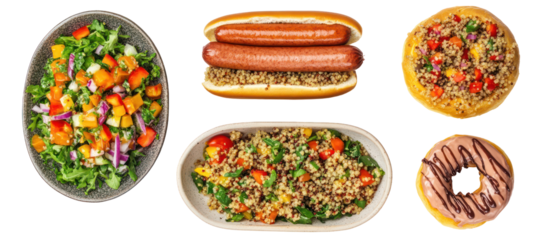 Assortment of delicious food items isolated on transparent background