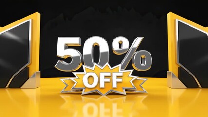 Animation Reveals Fifty Percent Off Discount Promotion in Yellow Style