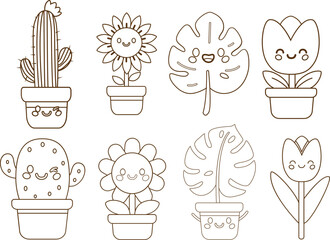 cute flower illustration with emoticon