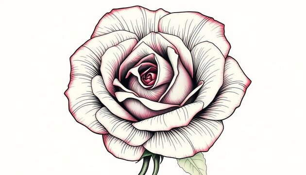 Intricate hand-drawn rose with delicate petals and swirling lines, vintage style, sketch, decorative