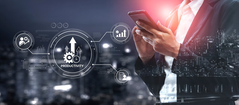 Productivity improvement in digital business, showing productivity tools, productivity tracking, productivity optimization, and workflow for business workplace efficiency. Spline