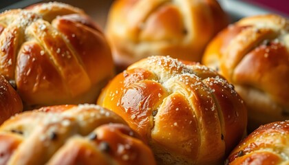 Close-up of golden-brown hot cross buns, fragrant spices visible,  spices,  pastry