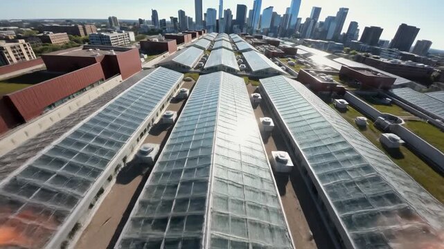 Aerial Drone Footage Rooftop Cityscape Panorama - Powered by Adobe