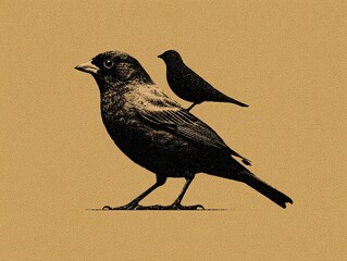 Obraz premium a silhouette of a crow and a crow on a plain beige background