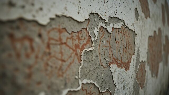 abrasion. Close-up of a heavily scratched concrete wall with peeling paint. real-estate listings, architecture portfolios, designed for real-estate listing and luxury residence showcases.