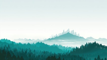 Misty mountain range with city skyline (1)