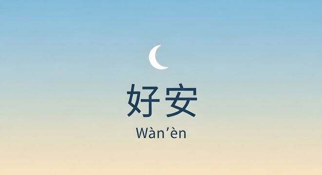 A serene gradient background features a crescent moon above Chinese characters, evoking a sense of tranquility and cultural appreciation in a minimalist composition - Powered by Adobe