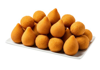 Perfectly round golden-orange choux pastry puffs, white background isolated