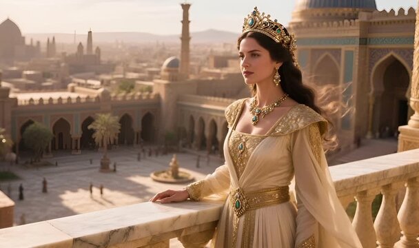 Queen Esther Standing in the Palace with a Majestic View Before Her