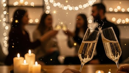 Office night party with happy employees celebrating the holidays