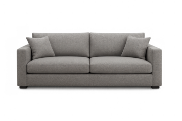 Modern grey fabric sofa, a comfortable couch with two cushions, providing versatile furniture for living room design