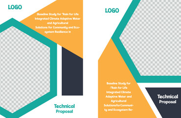 Technical proposal cover template modern design with hexagon shapes and space for images suitable for business or project